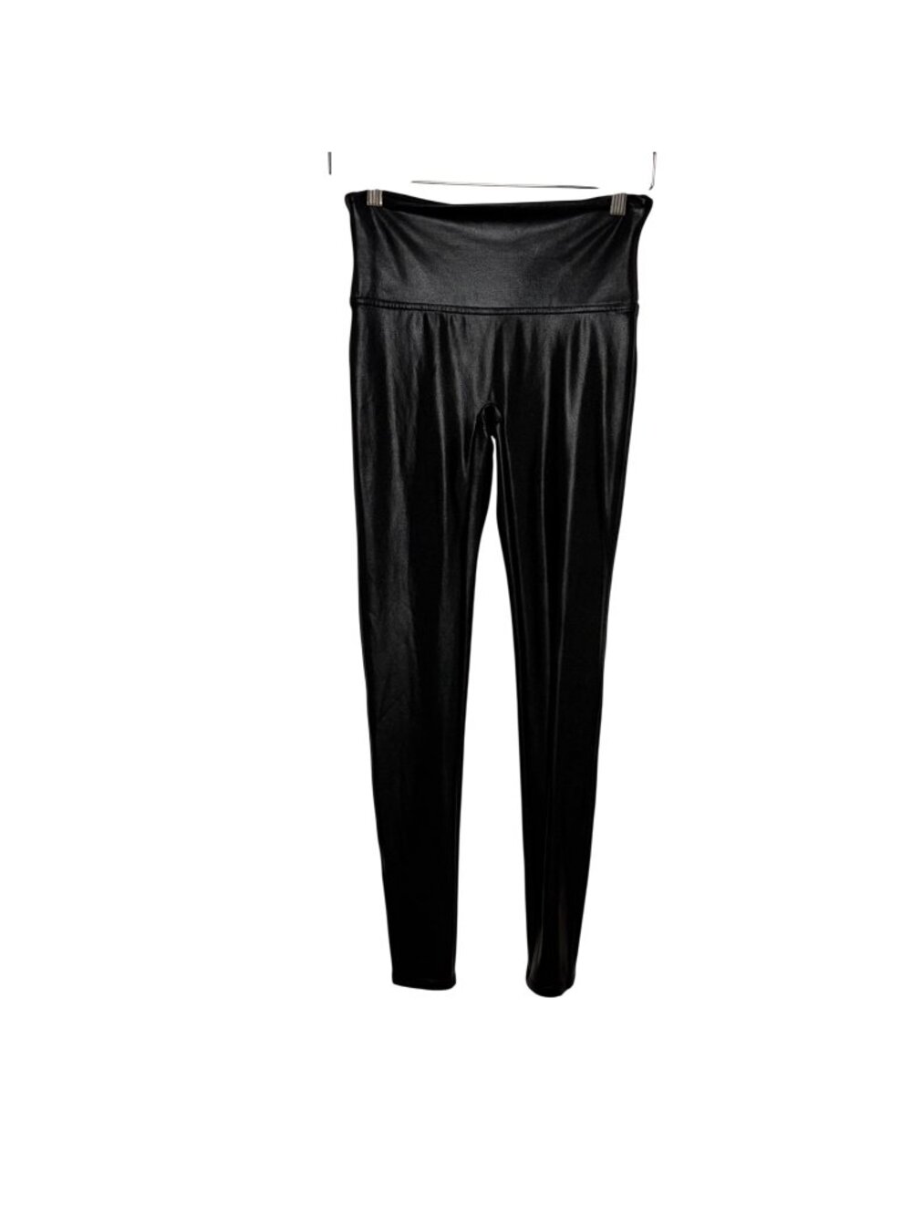 Spanx Black Faux Leather Leggings Womens Medium Shiny Stretchy